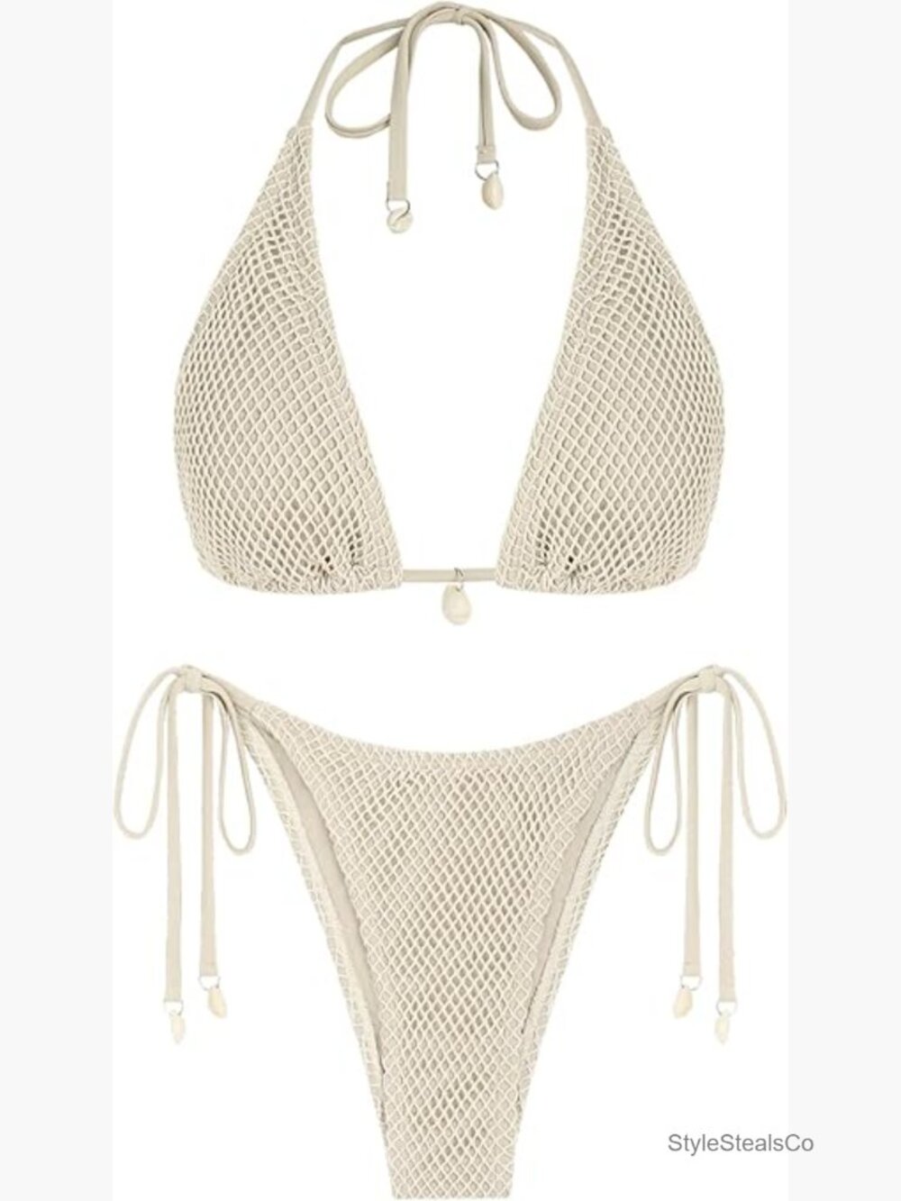 Multiway Fishnet Tie Side Bandeau Halter String Bikini Set Two Piece Swimsuit